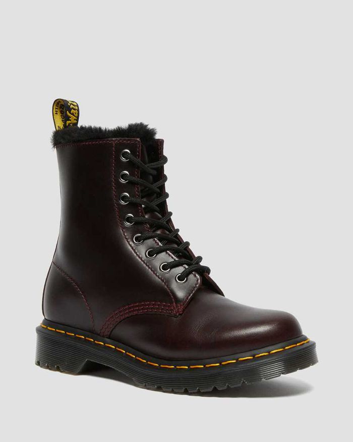 Dr Martens Vintersko Dame Burgunder 1460 Serena Faux Fur Lined Lace Up 8492IAROQ